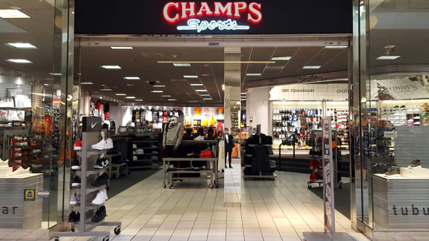 Outside of a Champs Sports store.